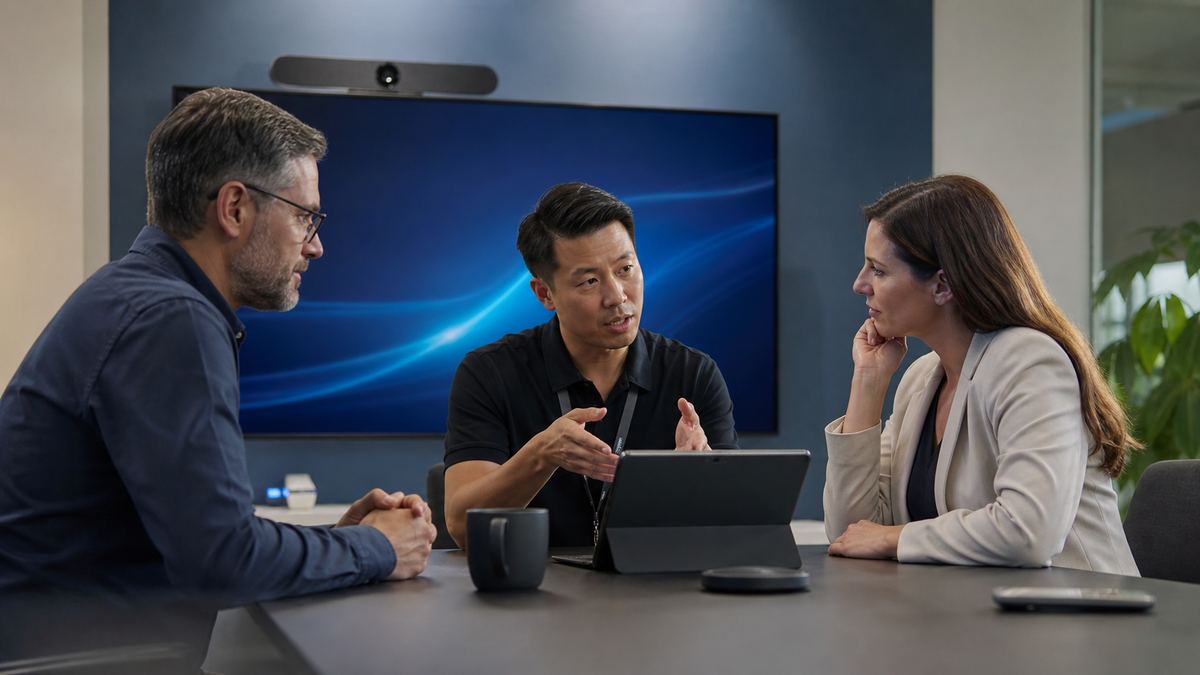 Partner-supported AV care discussion in a commercial environment