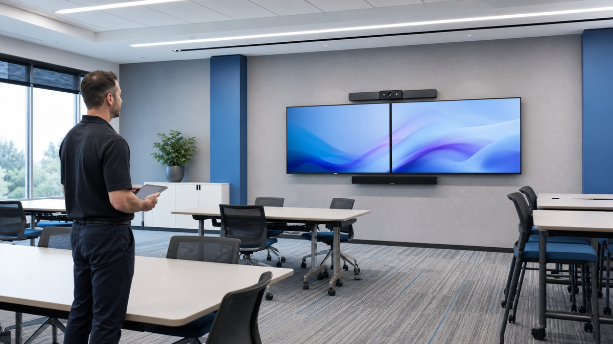 Modern meeting room or education display being checked