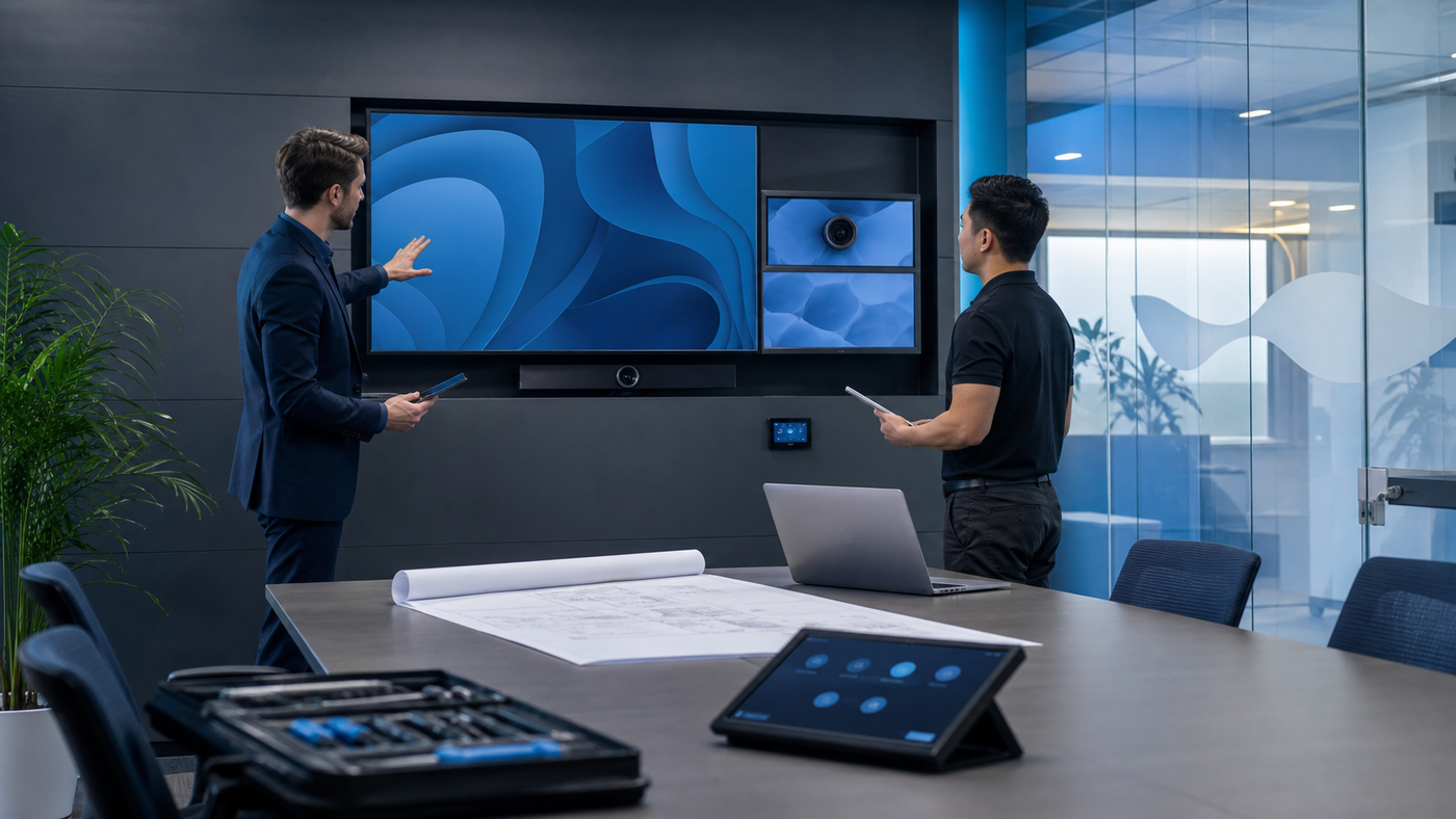 Commercial AV project scene with installed collaboration technology